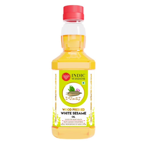 Indic Wisdom: Wood Pressed White Sesame Oil 200 ml (Cold Pressed White Sesame Oil - Extracted on Wooden Churner)