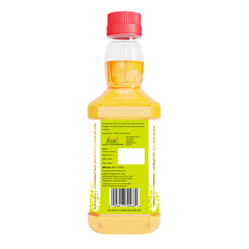 Indic Wisdom: Wood Pressed White Sesame Oil 200 ml (Cold Pressed White Sesame Oil - Extracted on Wooden Churner)