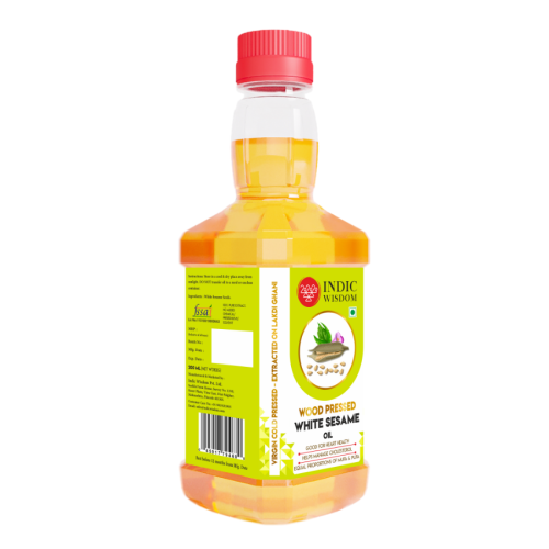 Indic Wisdom: Wood Pressed White Sesame Oil 200 ml (Cold Pressed White Sesame Oil - Extracted on Wooden Churner)