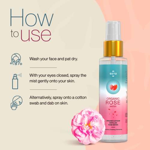 SETU: Organic Rose Water/Gulab Jal Spray -100 ML(Pack of 2) |Premium Face Mist, Toner for Brighter and Hydrated Skin |Oil-Control & Makeup remover| Zero alcochol, Paraben free and No artificial flavor