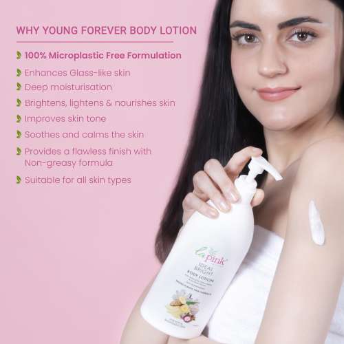 La Pink: Ideal Bright Body Lotion | 100% Microplastic Free Formula | For Glass like Brightened skin, Non Greasy Moisturiser For Dry Skin For All Skin Types | 450ml