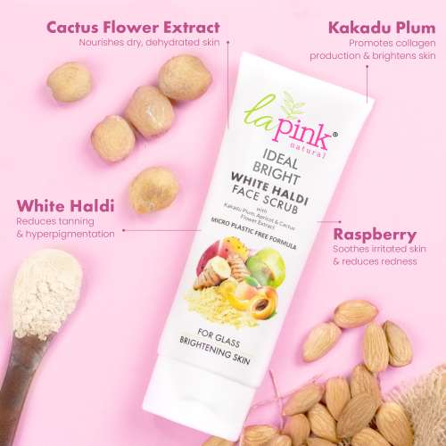La Pink: Ideal Bright Face Scrub | 100% Microplastic Free Formula | For Glass like Brightened skin, Evens Skin Tone for All Skin Types | 100g