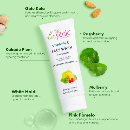 La Pink: Vitamin C White Haldi Face Wash for Glowing Radiant Skin | 100% Microplastic Free Formula | Suitable for All Skin Types | 100ml