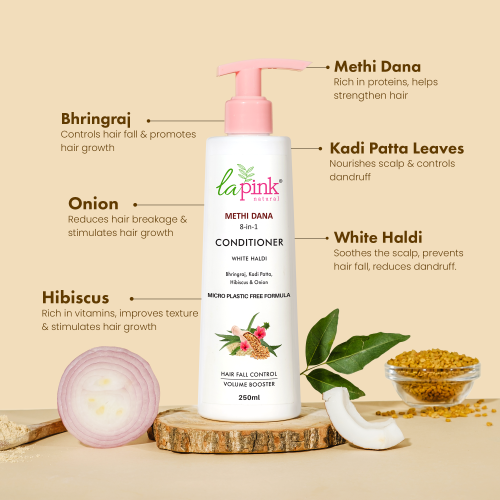 La Pink: Methi Dana 8-in-1 Conditioner for Hair Fall Control | 100% Microplastic Free Formula | Suitable for All Hair Types | 250ml