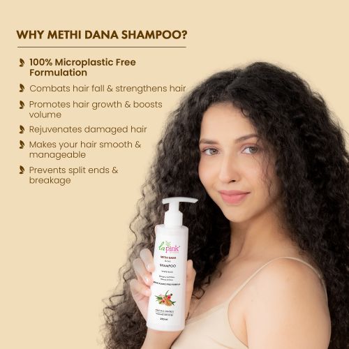 La Pink: Methi Dana 8-in-1 Shampoo for Hair Fall Control | 100% Microplastic Free Formula | Suitable for All Hair Types | 250ml