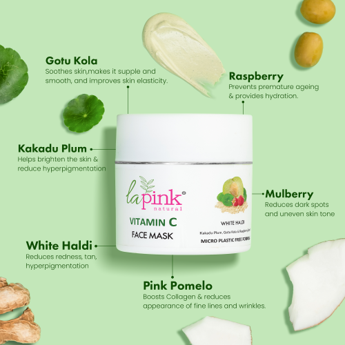 La Pink: Vitamin C White Haldi Face Mask for Glowing Radiant Skin | 100% Microplastic Free Formula | Suitable for All Skin Types | 100gm