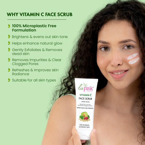 La Pink: Vitamin C White Haldi Face Scrub for Glowing Radiant Skin | 100% Microplastic Free Formula | Suitable for All Skin Types | 100ml