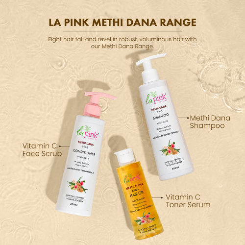 La Pink: Methi Dana 8-in-1 Hair Oil for Hair Fall Control | 100% Microplastic Free Formula | Suitable for All Hair Types | 150ml La Pink: Methi Dana 8-in-1 Hair Oil for Hair Fall Control | 100% Microplastic Free Formula | Suitable for All Hair Types | 150ml