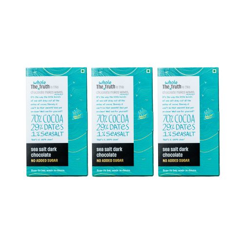The Whole Truth: Dark Chocolate - Sea-Salt (Pack of 3) - No Added Sugar - Sweetened Only with Dates - 79% Cocoa - 29% Dates - 1% Seasalt