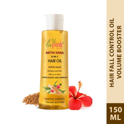 La Pink: Methi Dana 8-in-1 Hair Oil for Hair Fall Control | 100% Microplastic Free Formula | Suitable for All Hair Types | 150ml La Pink: Methi Dana 8-in-1 Hair Oil for Hair Fall Control | 100% Microplastic Free Formula | Suitable for All Hair Types | 150ml