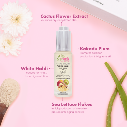 La Pink: Ideal Bright Face Serum | 100% Microplastic Free Formula | For Glass like Brightened skin, Evens Skin Tone for All Skin Types | 40+10ml Extra