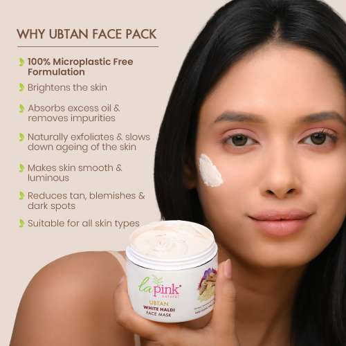 La Pink: Ubtan White Haldi Face Pack Mask with 100% Microplastic Free Formula Blemish, Pigmentation, Dark Spot & Tan Removal | All Skin Types | 100g La Pink: Ubtan White Haldi Face Pack Mask with 100% Microplastic Free Formula Blemish, Pigmentation, Dark Spot & Tan Removal | All Skin Types | 100g