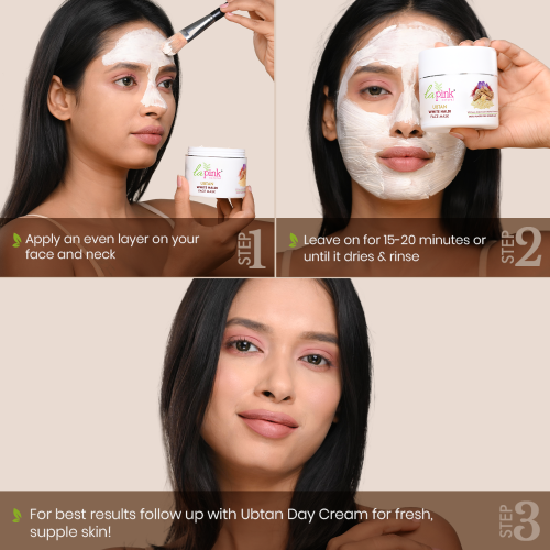 La Pink: Ubtan White Haldi Face Pack Mask with 100% Microplastic Free Formula Blemish, Pigmentation, Dark Spot & Tan Removal | All Skin Types | 100g