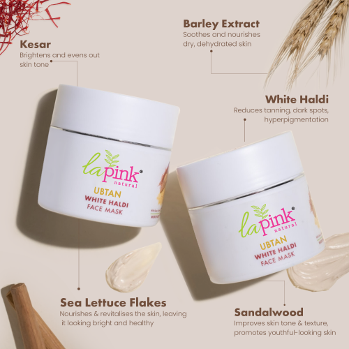 La Pink: Ubtan White Haldi Face Pack Mask with 100% Microplastic Free Formula Blemish, Pigmentation, Dark Spot & Tan Removal | All Skin Types | 100g La Pink: Ubtan White Haldi Face Pack Mask with 100% Microplastic Free Formula Blemish, Pigmentation, Dark Spot & Tan Removal | All Skin Types | 100g