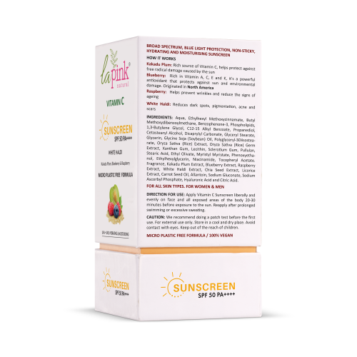 La Pink: Vitamin C Sunscreen SPF 50 with White Haldi for UVA & UVB Protection and Hydration & Mouisturization