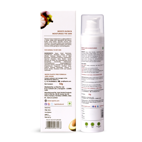 La Pink: Vitamin E Face Moisturiser with White Haldi for Glow & Moisturization | 100% Microplastic Free Formulation | Suitable for All Skin Types | 50 gm