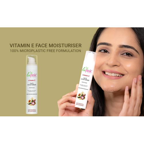 La Pink: Vitamin E Face Moisturiser with White Haldi for Glow & Moisturization | 100% Microplastic Free Formulation | Suitable for All Skin Types | 50 gm