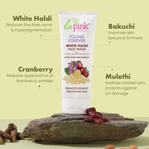 La Pink: Young Forever Face Wash | 100% Microplastic Free Formula | Age Defying, Reduces Fine Lines, Pigmentation, Dark Spots & Scars | White Haldi | For Younger Radiant Skin | All Skin Types | 100ml