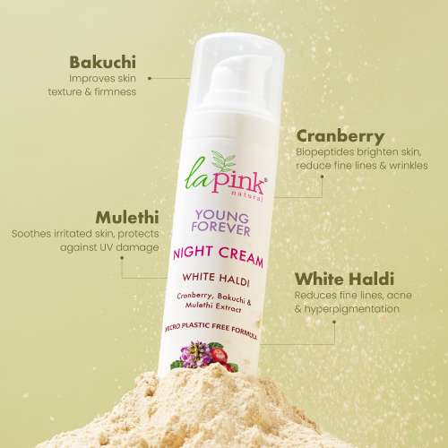 La Pink: Young Forever Night Cream with 100% Microplastic Free Formula , Reduces Fine Lines, Pigmentation, Dark Spots & Scars For All Skin Types | 50g