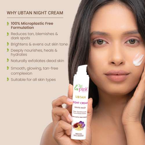 La Pink: Ubtan White Haldi Night Cream with 100% Microplastic Free Formula for Blemish, Pigmentation, Dark Spot & Tan Removal | All Skin Type | 50g