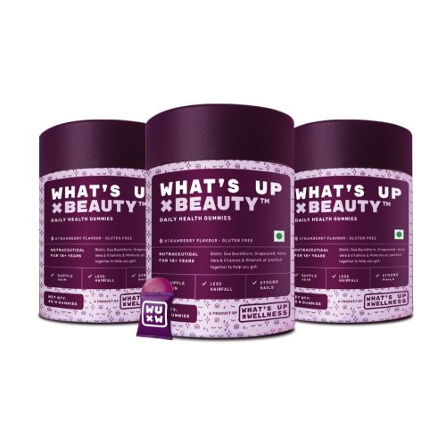 What's Up Wellness: Special Offer -Biotin Beauty Skin & Hair Gummies, for Hair Growth, Bright Skin & Strong Nails - Pack of 3 - Each 300 gm