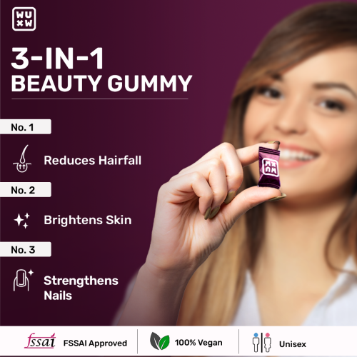 What's Up Wellness: Special Offer -Biotin Beauty Skin & Hair Gummies, for Hair Growth, Bright Skin & Strong Nails - Pack of 3 - Each 300 gm