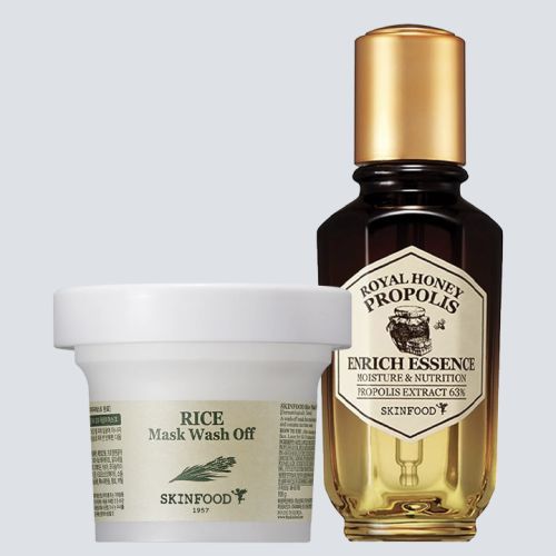 Skinfood: Combo of Royal Honey Propolis Enrich Essence - 50ml & Rice Mask Wash Off - 100ml