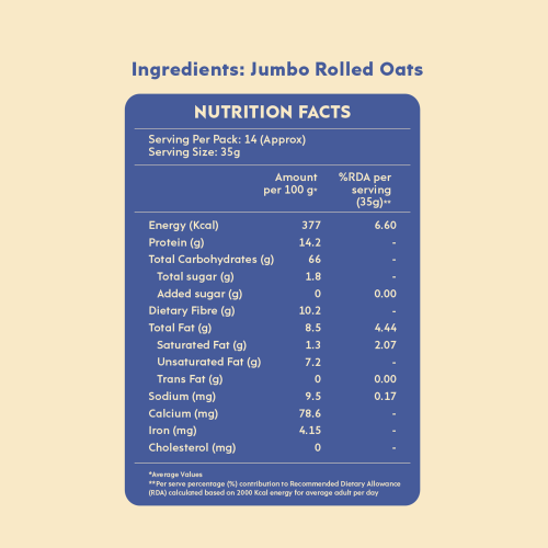 Nourish You: Organic Jumbo Rolled Oats | 1.2kg Jar