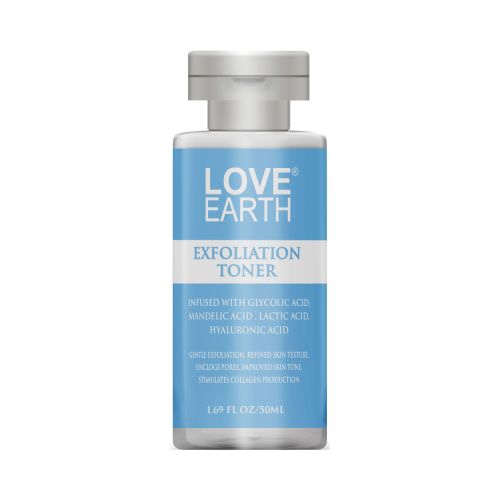 Love Earth: Exfoliation Toner Infused with Glycolic Acid, Mandelic Acid, Lactic Acid, Hyaluronic Acid | 50ml