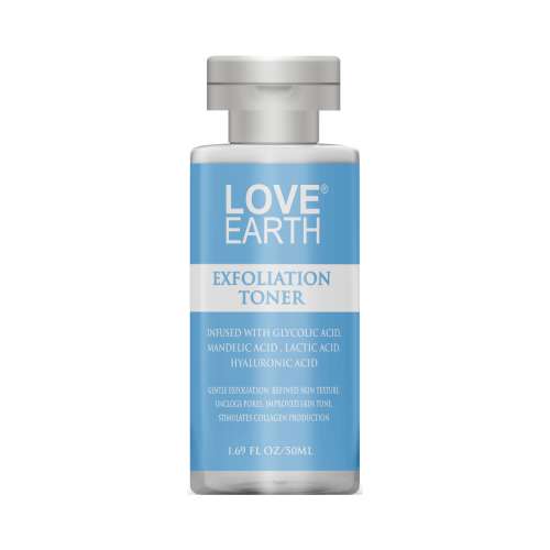 Love Earth: Exfoliation Toner Infused with Glycolic Acid, Mandelic Acid, Lactic Acid, Hyaluronic Acid | 50ml