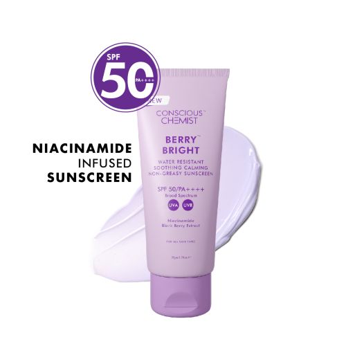 Conscious Chemist: Berry Bright Niacinamide Sunscreen Spf 50 Pa++++ | Water Resistant, Non-Greasy & No-Whitecast (50g)