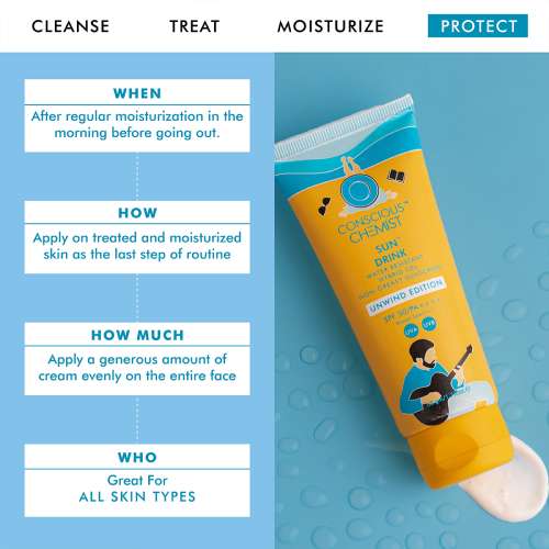 Conscious Chemist: Unwind Sun Drink Gel Spf 50 Pa++++ Sunscreen | Fragrance-Free, Water Resistant, Non-Greasy & Uva/Uvb Protection (50g)