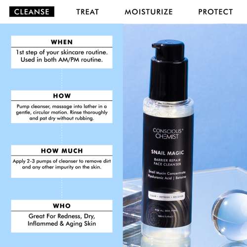 Conscious Chemist: Snail Magic Barrier Repair Gel Face Cleanser with Korean Snail Mucin Concentrate (100ml)