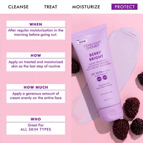 Conscious Chemist: Berry Bright Niacinamide Sunscreen Spf 50 Pa++++ | Water Resistant, Non-Greasy & No-Whitecast (50g)