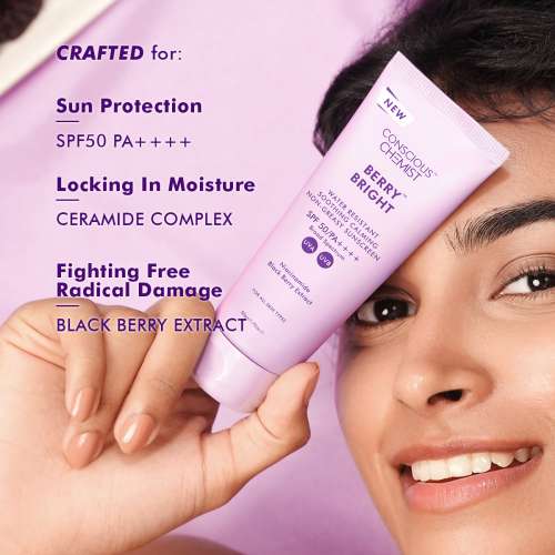 Conscious Chemist: Berry Bright Niacinamide Sunscreen Spf 50 Pa++++ | Water Resistant, Non-Greasy & No-Whitecast (50g)