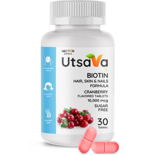 Nector: Biotin Cranberry Sugar Free Chewable Tablets for Hair Skin & Nails | 30 Tablets