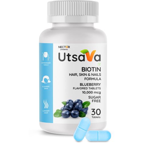 Nector: Biotin Blueberry Sugar Free Chewable Tablets for Hair Skin & Nails | 30 Tablets