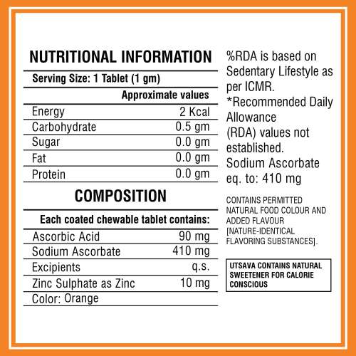 Nector: Vitamin C Orange Chewable Tablets, Immunity Antioxidant & Skincare | 30 Tablets