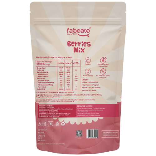 Fabeato: 9-In-1 Premium Berries Mix Dried Cranberries, Blackcurrants, Strawberry, Gojiberries and More - 200g