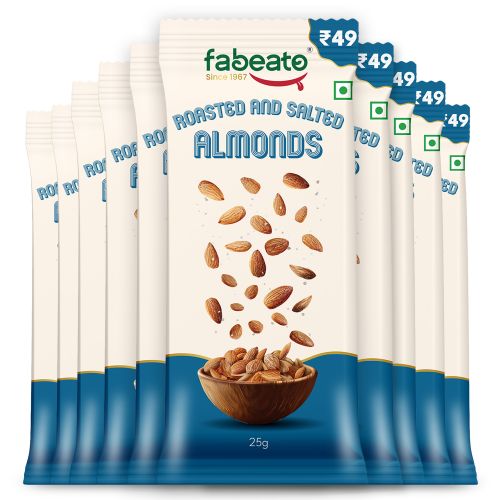 Fabeato: Munch on the Go Snack Premium Roasted and Salted Almonds, Crunchy - (25g x 10)