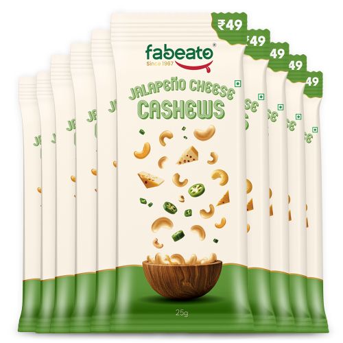 Fabeato: Munch on the Go Snack Premium Jalapeno Cheese Cashews, Crunchy - (25g x 10)