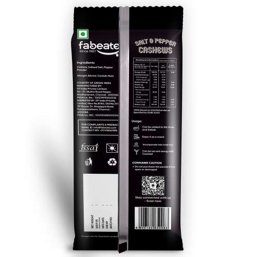 Fabeato: Munch on the Go Snack Premium Salt and Pepper Cashews, Crunchy - (25g x 10)
