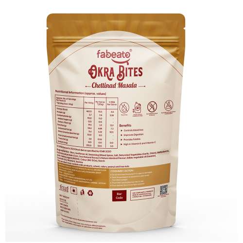 Fabeato: Chettinad Okra Chip, Bhindi Chips, Vacuum Fried, Vegetable Chips - (Pack of 3 X 30g)