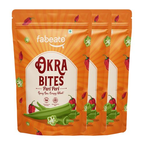 Fabeato: Peri Peri Okra Chips, Bhindi Chips, Vacuum Fried, Vegetable Chips - (Pack of 3 X 30g)