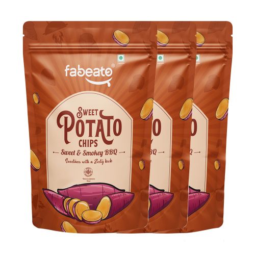 Fabeato: Smokey BBQ Sweet Potato Chips, Vacuum Fried, Vegetable Chips - (Pack of 3 X 40g)