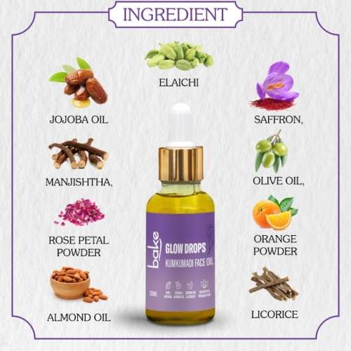 Bake Cosmetics: Kumkumadi Face Oil for Anti-Aging, Glowing & Brightening Skin, Pigmentation & Dark Circle Treatment  30ml