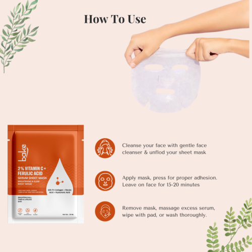 Bake Cosmetics: 2% Vitamin C + Ferulic Acid Serum Sheet Mask for Skin Brightening & Glowing Skin 20ml