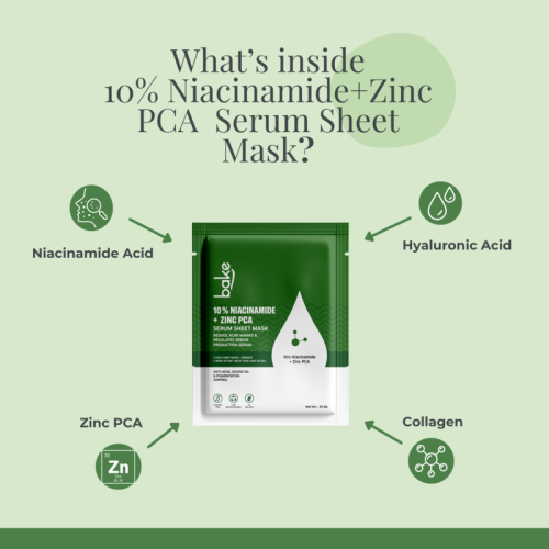 Bake Cosmetics: 10% Niacinamide + Zinc PCA Serum Sheet Mask for Acne, Acne Marks, Oil Control & Skin Clarity  20ml