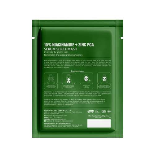Bake Cosmetics: 10% Niacinamide + Zinc PCA Serum Sheet Mask for Acne, Acne Marks, Oil Control & Skin Clarity  20ml