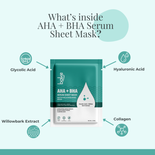 Bake Cosmetics: AHA + BHA Serum Sheet Mask for Exfoliation & Blackhead Removal - Mattifying & Clarifying  20ml